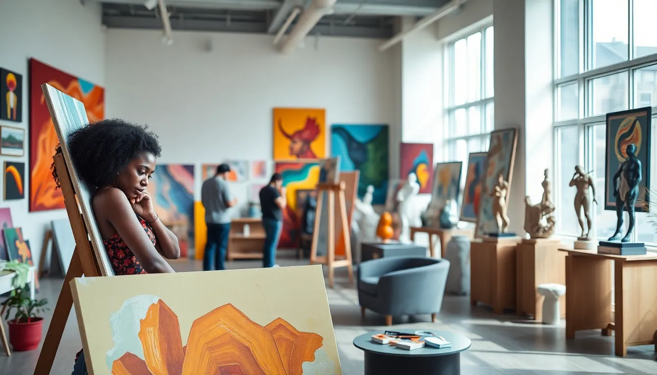 artists in a vibrant studio illustrating creativity and cultural expression.